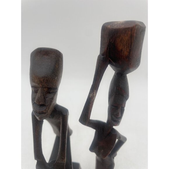 Hand-Carved Wooden Figurines 1980's  Kenya Women 7" Tall African Decor Art - Picture 7 of 7